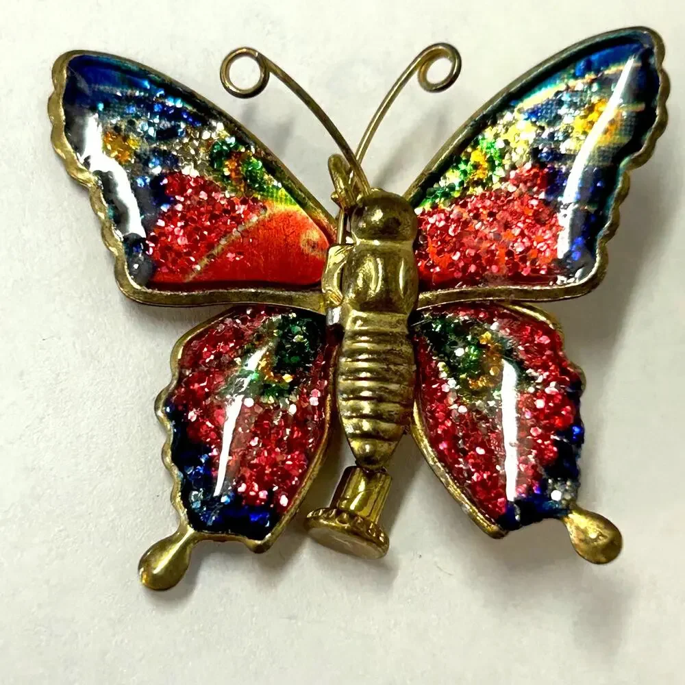Vintage Glitter‎ Enamel Butterfly Screw Back Earrings